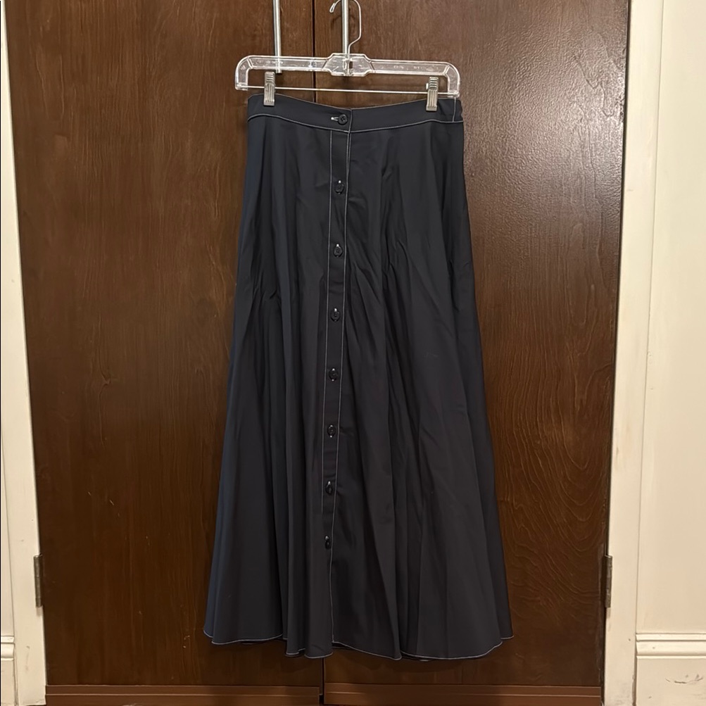 Blue Pleated A-Line Maxi Skirt For Work